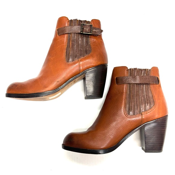 Dolce Vita Blocked Heeled Leather Ankle Boots With Adjustable Straps Cognac 8.5 - Picture 9 of 16